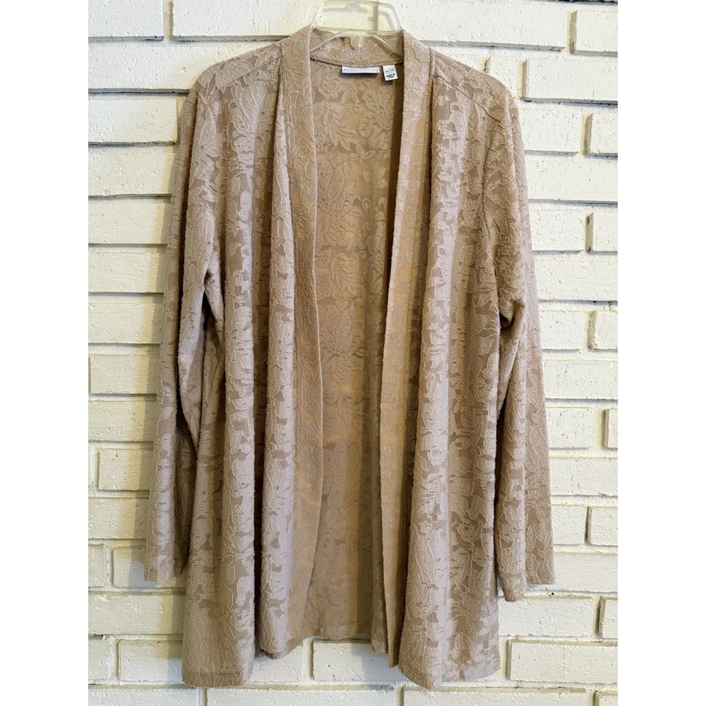 Susan Graver Burnout Knit Open-Front Sweater Tan Lace Size XL
